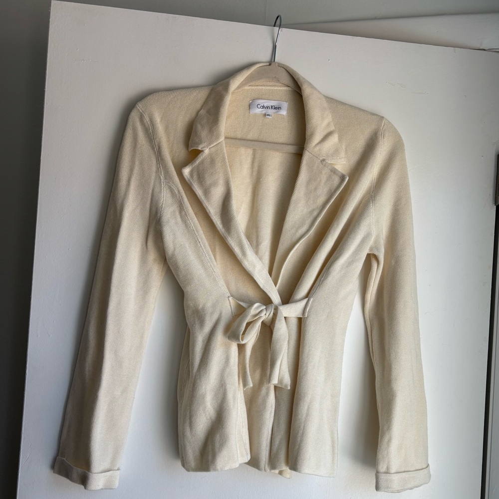 Calvin Klein Wrap Blazer-Style Sweater | Petite L | Cream